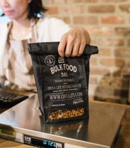 bulk food bag in use