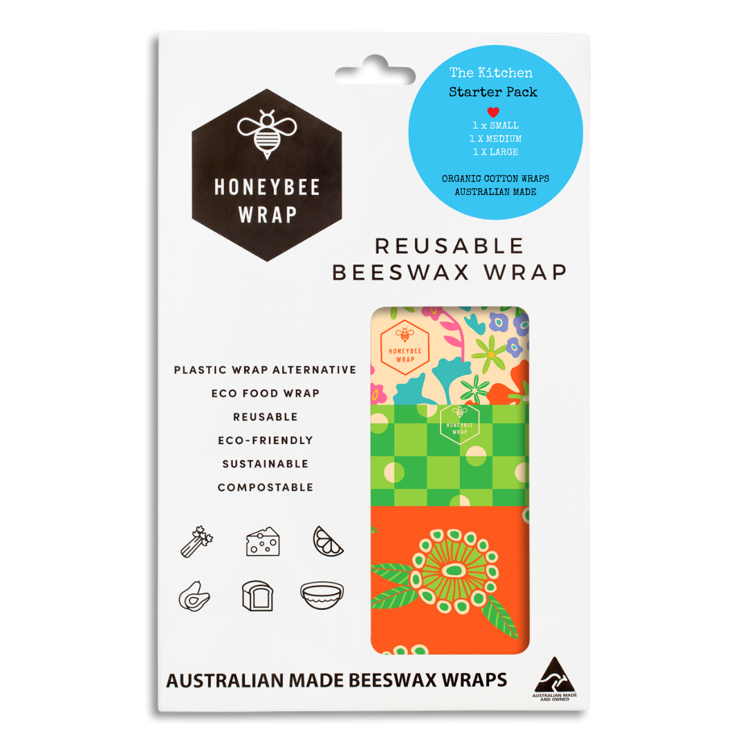 Kitchen Starter 3 Pack Honeybee Beeswax Wraps Flower Range